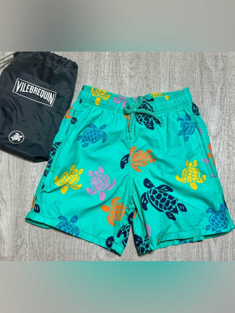 Vilebrequin Boys Swim Trunks Size 8 7-8Y Turtle Print + Bag
